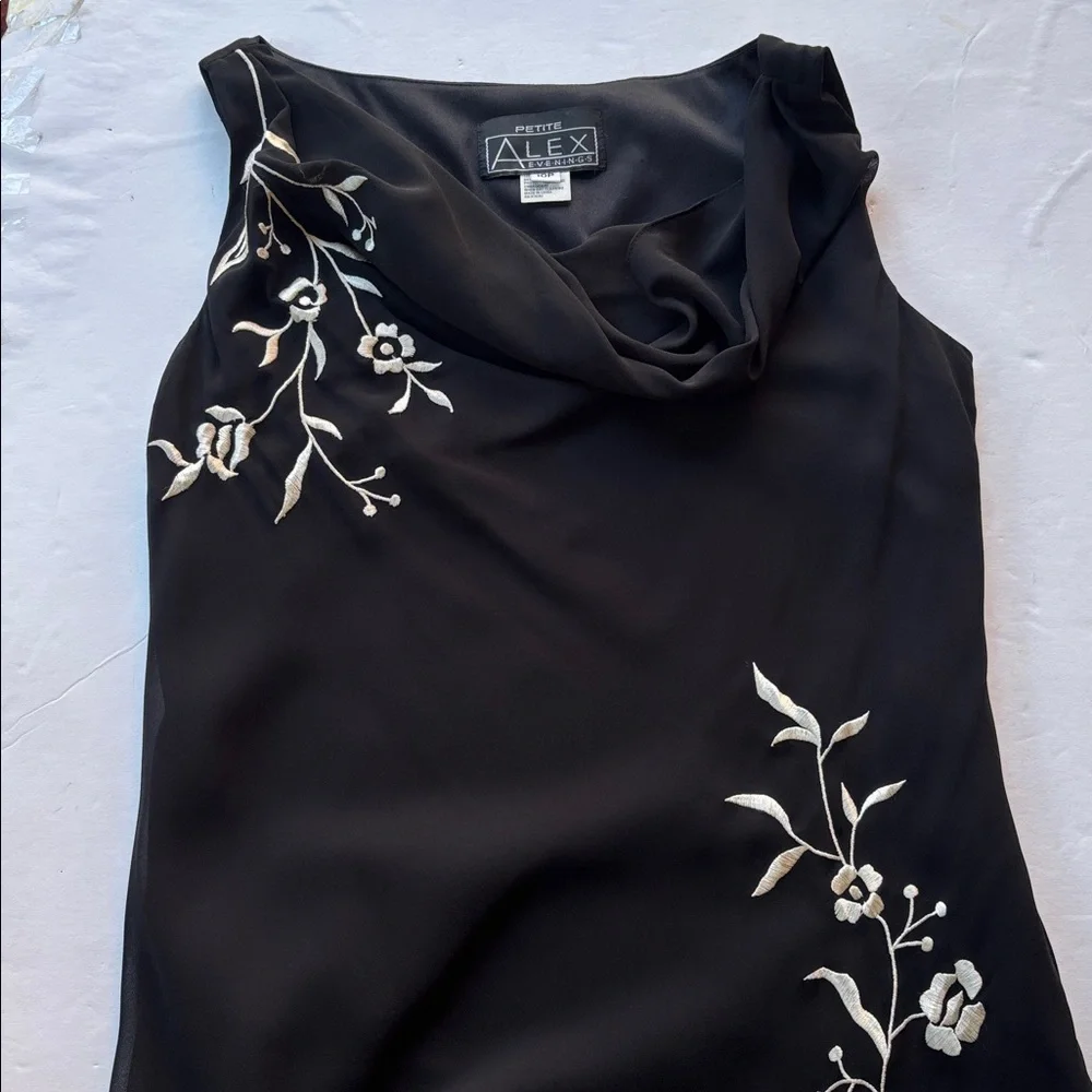 Vintage y2k Maxi Dress Long Dress Black Sue Wong Fringe Cowneck Embroidered - Picture 5 of 17